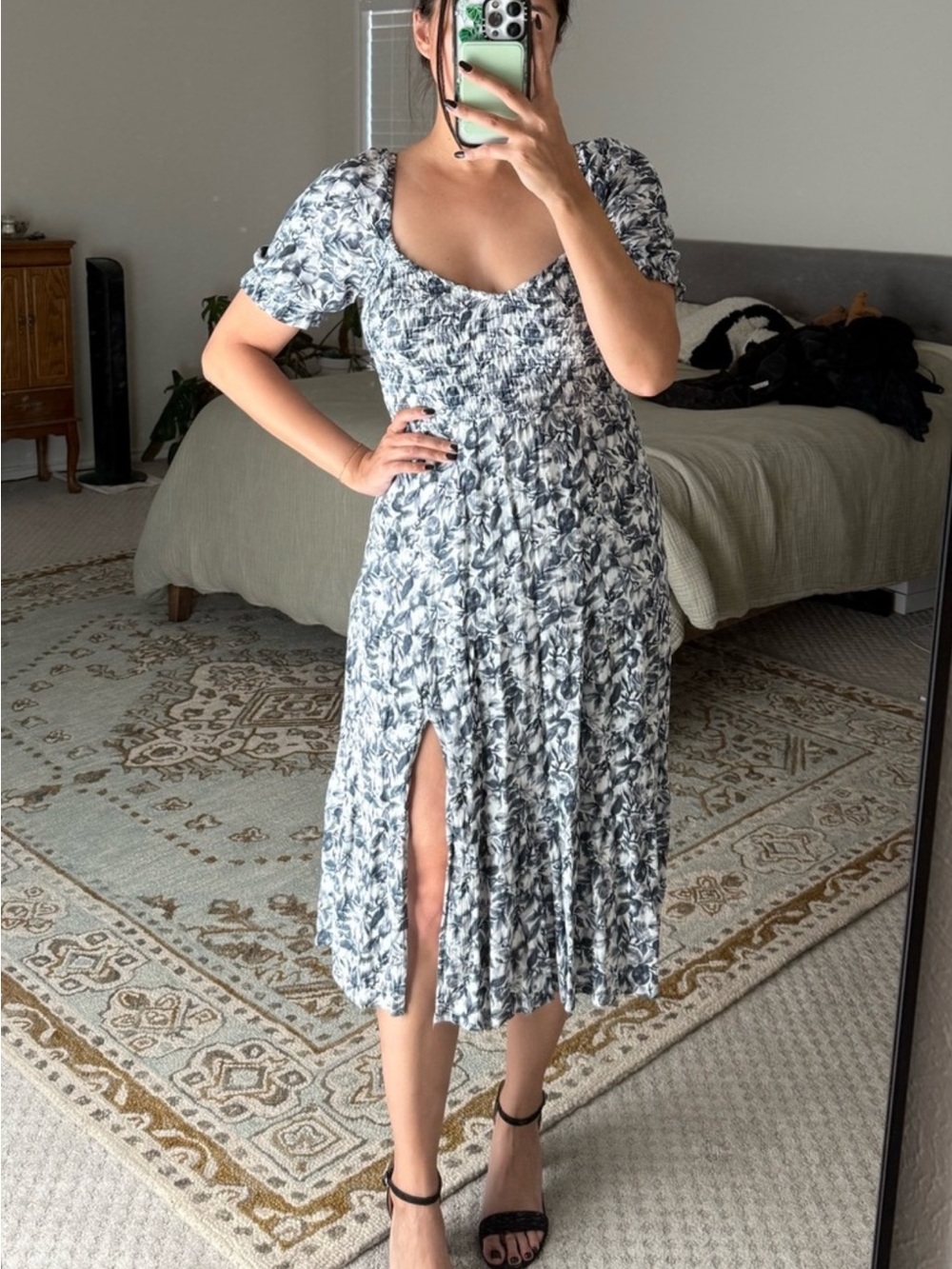 Abercrombie & Fitch Short Sleeve Smocked Midi Dress
